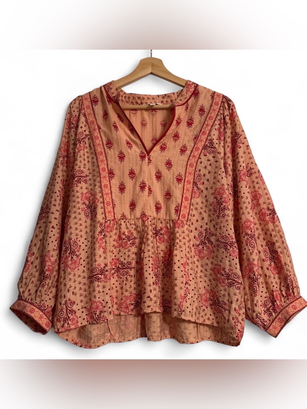 WOMENS MONSOON SIZE medium boho fall pink and red floral paisley print blouse